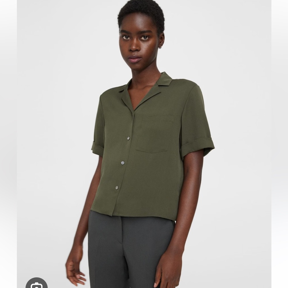 Theory olive silk camp shirt worn once